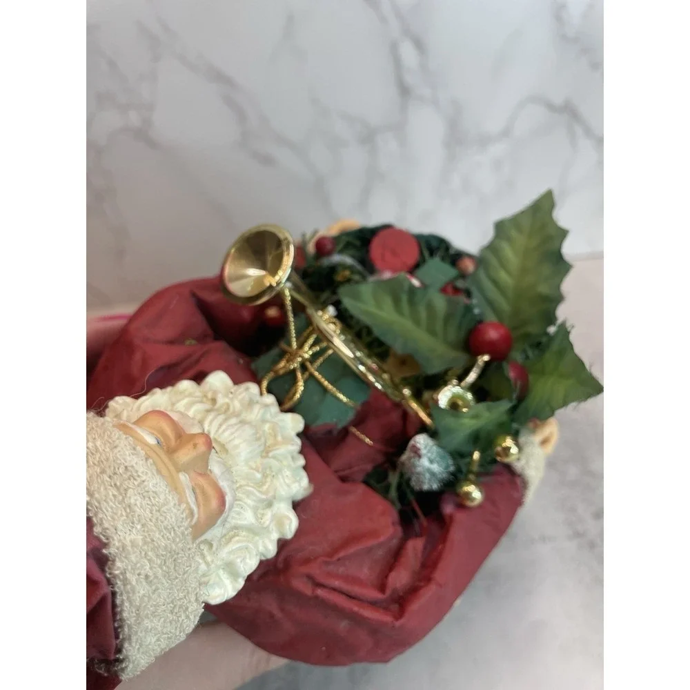 VTG Paper and Fabric Mache Santa Claus Sitting with Bag of Gifts Christmas Decor